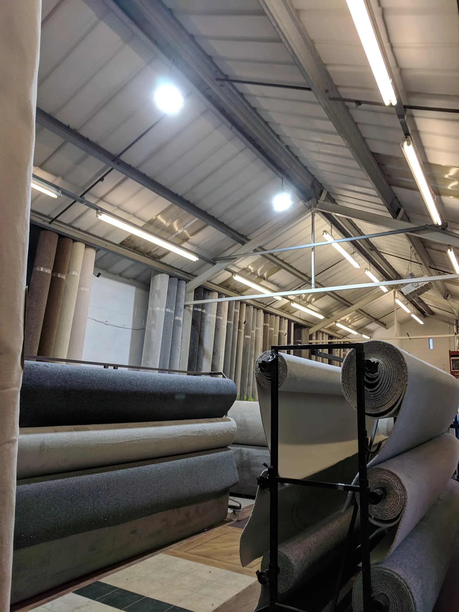 Carpet rolls and samples inside the Guiseley showroom